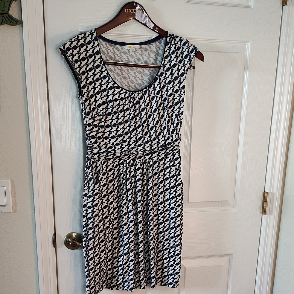 Boden Blue and White Printed Midi Dress